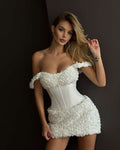Off-Shoulder Corset Mini Dress with Textured Floral Detail