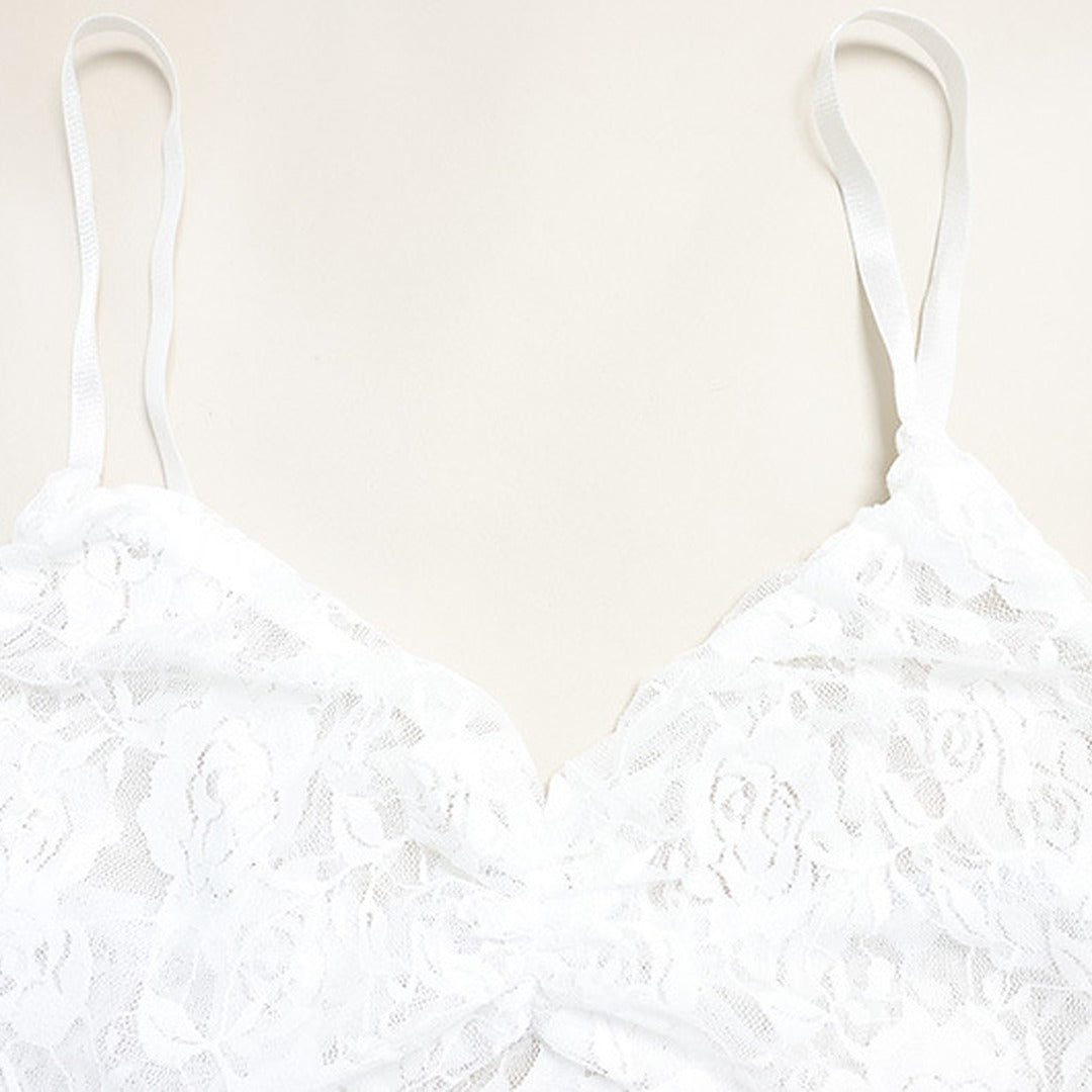 White Lace High-Low Dress with Ruffle Hem