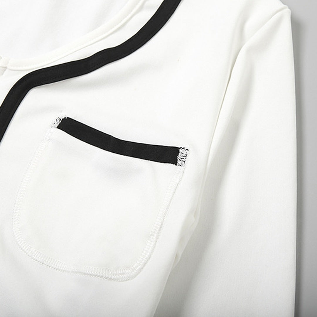 White Crop Jacket and Shorts Two-Piece Set with Black Trim