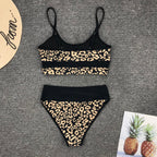 Leopard Print Mesh Crop Bikini Set