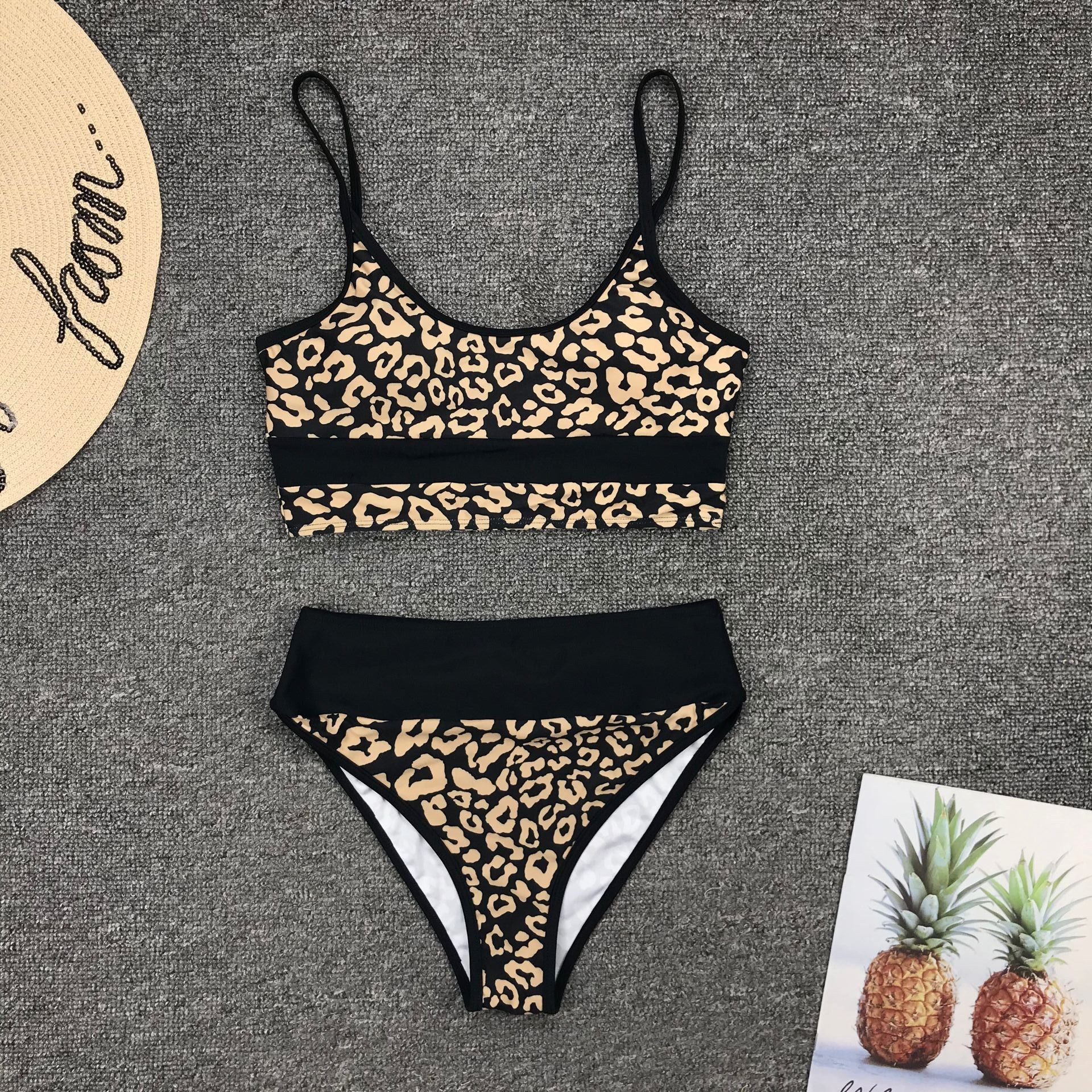 Leopard Print Mesh Crop Bikini Set