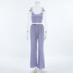 Ribbed Knit Lounge Set - Crop Tank and Pants