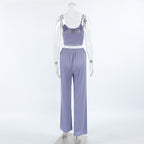 Ribbed Knit Lounge Set - Crop Tank and Pants
