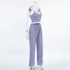 Ribbed Knit Lounge Set - Crop Tank and Pants