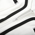 White Crop Jacket and Shorts Two-Piece Set with Black Trim