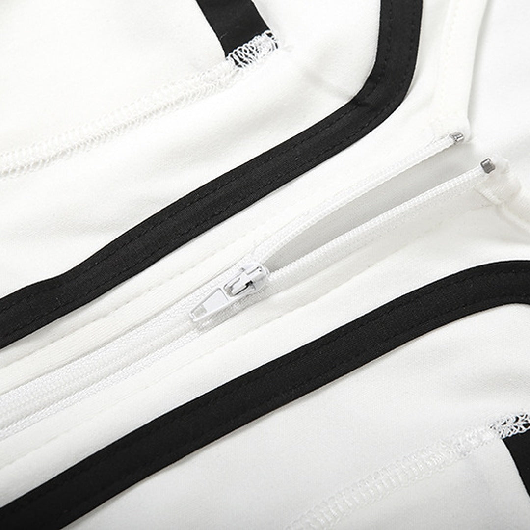 White Crop Jacket and Shorts Two-Piece Set with Black Trim