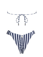 Navy Stripe Bandeau Bikini Set with Ring Detail