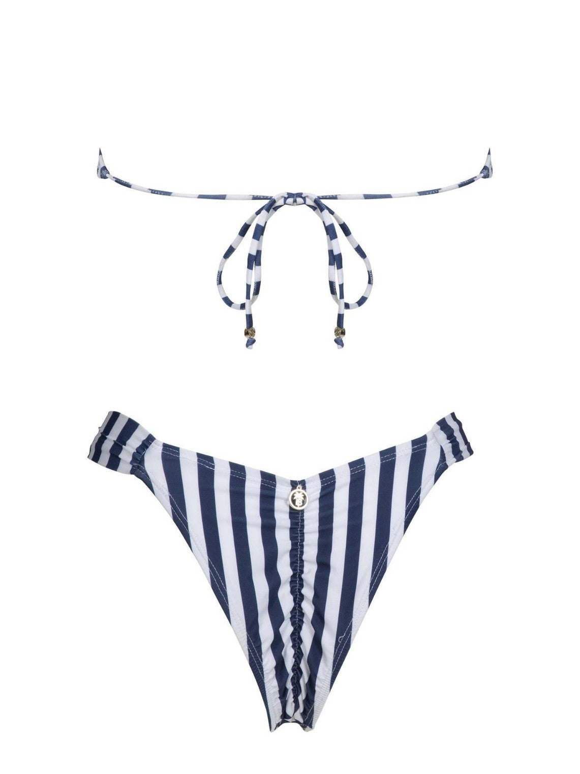 Navy Stripe Bandeau Bikini Set with Ring Detail