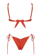 Red Ring Detail Ruched Bikini Set