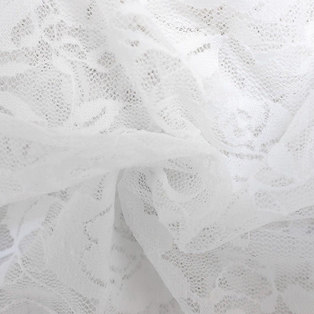 White Lace High-Low Dress with Ruffle Hem