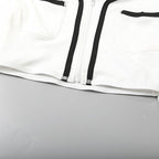 White Crop Jacket and Shorts Two-Piece Set with Black Trim