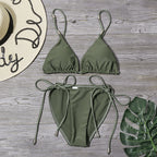Olive Green Triangle Bikini Set with Metal Details