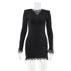 Long Sleeve Bodycon Mini Dress with Lace Trim Detail