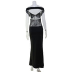 Off-Shoulder Lace Bodycon Maxi Dress with Sheer Panel