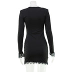 Long Sleeve Bodycon Mini Dress with Lace Trim Detail