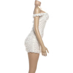 Off-Shoulder Corset Mini Dress with Textured Floral Detail