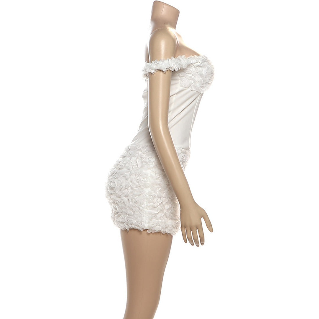 Off-Shoulder Corset Mini Dress with Textured Floral Detail