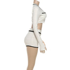 White Crop Jacket and Shorts Two-Piece Set with Black Trim