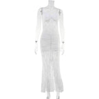 White Lace High-Low Dress with Ruffle Hem