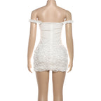 Off-Shoulder Corset Mini Dress with Textured Floral Detail