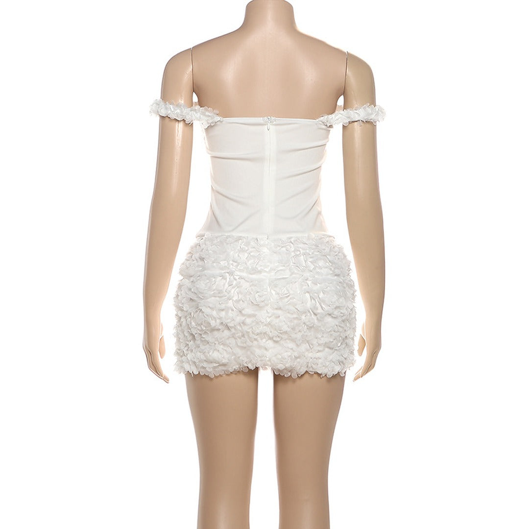 Off-Shoulder Corset Mini Dress with Textured Floral Detail