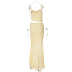 Two-Piece Lace Maxi Skirt Set with Crop Top