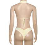 Cutout Monokini Swimsuit with Pearl Beading and Tie Details