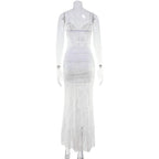 White Lace High-Low Dress with Ruffle Hem