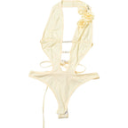 Cutout Monokini Swimsuit with Pearl Beading and Tie Details