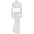 White Satin Crop Top and Maxi Skirt Set