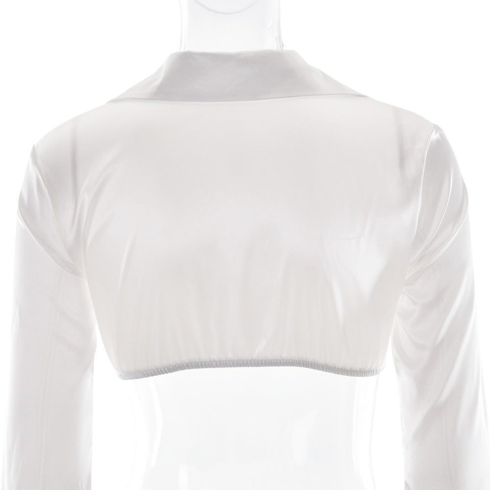 White Satin Crop Top and Maxi Skirt Set