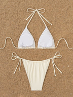 Cream Palm Tree Beaded Bikini Set