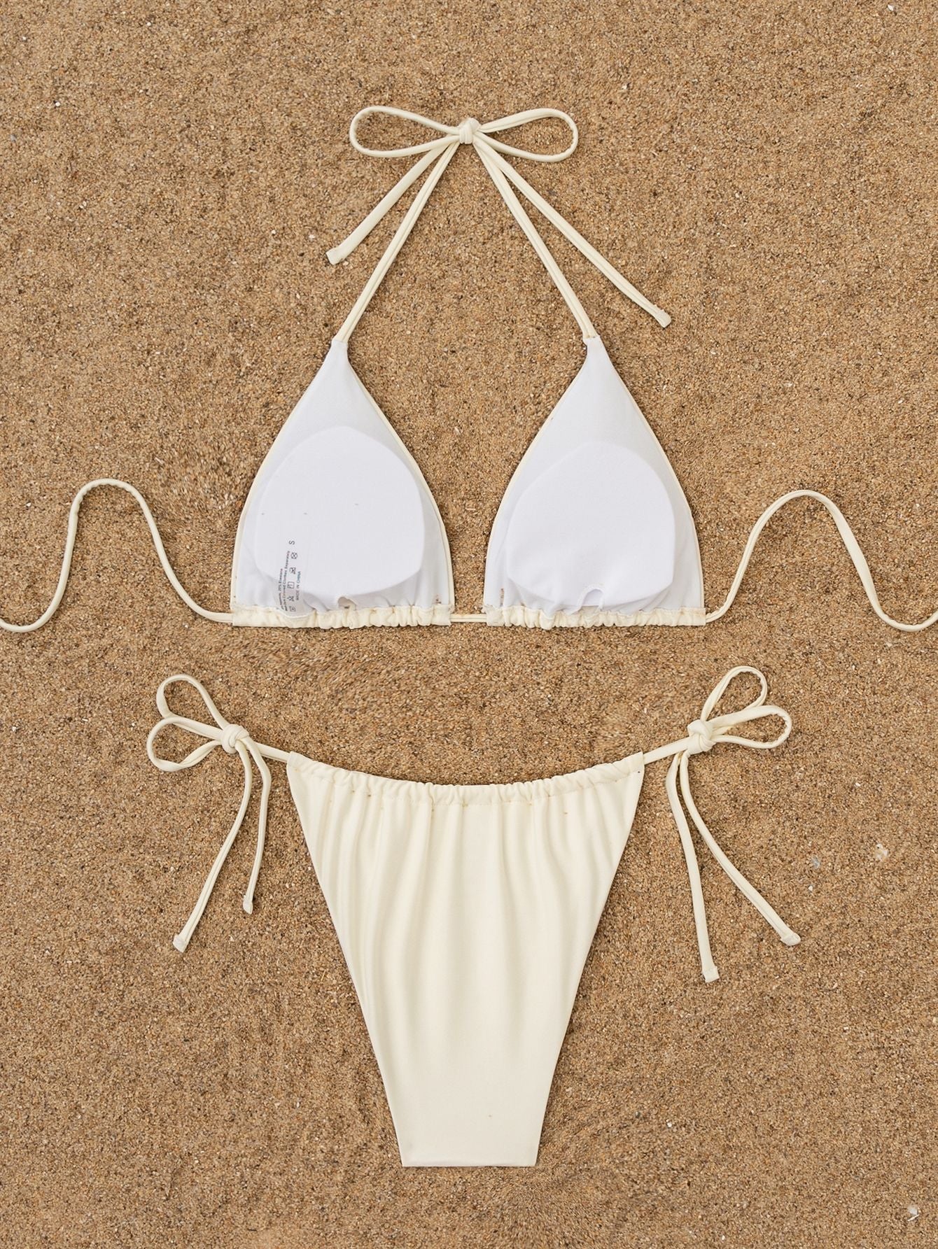 Cream Palm Tree Beaded Bikini Set