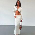 White Satin Crop Top and Maxi Skirt Set