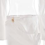 White Satin Crop Top and Maxi Skirt Set