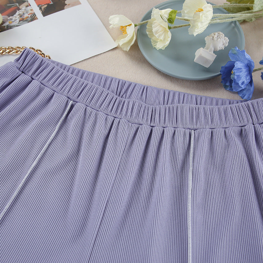 Ribbed Knit Lounge Set - Crop Tank and Pants