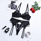 Black Lace Lingerie Set with Garter Belt