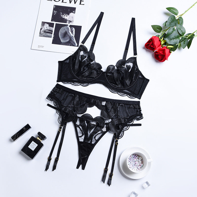 Black Lace Lingerie Set with Garter Belt