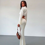 White Satin Crop Top and Maxi Skirt Set
