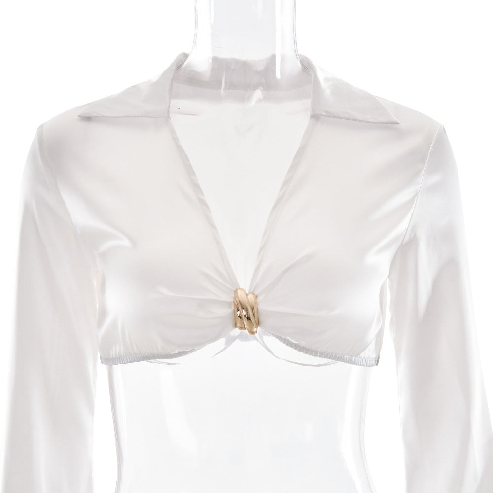 White Satin Crop Top and Maxi Skirt Set