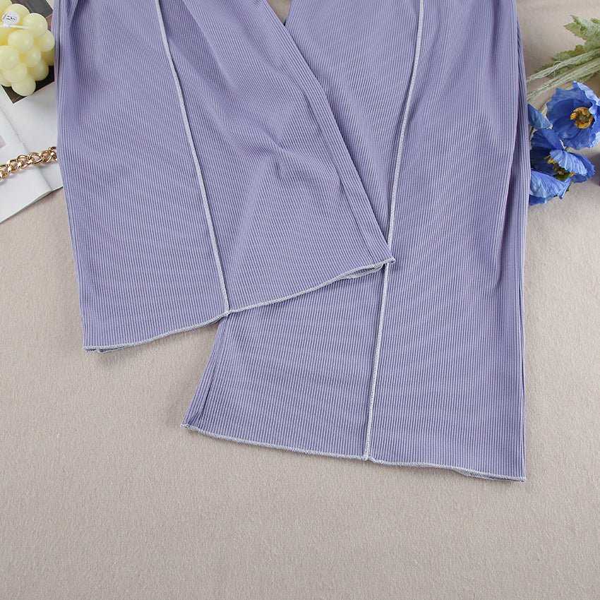 Ribbed Knit Lounge Set - Crop Tank and Pants