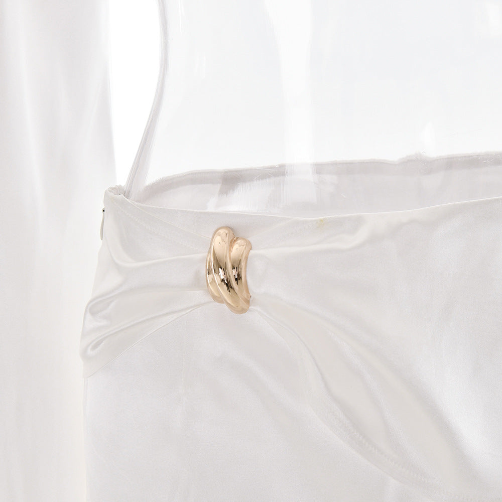 White Satin Crop Top and Maxi Skirt Set