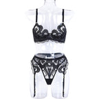 Black Lace Lingerie Set with Garter Belt