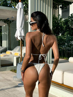 White Textured Triangle Bikini Set with Jewel Details