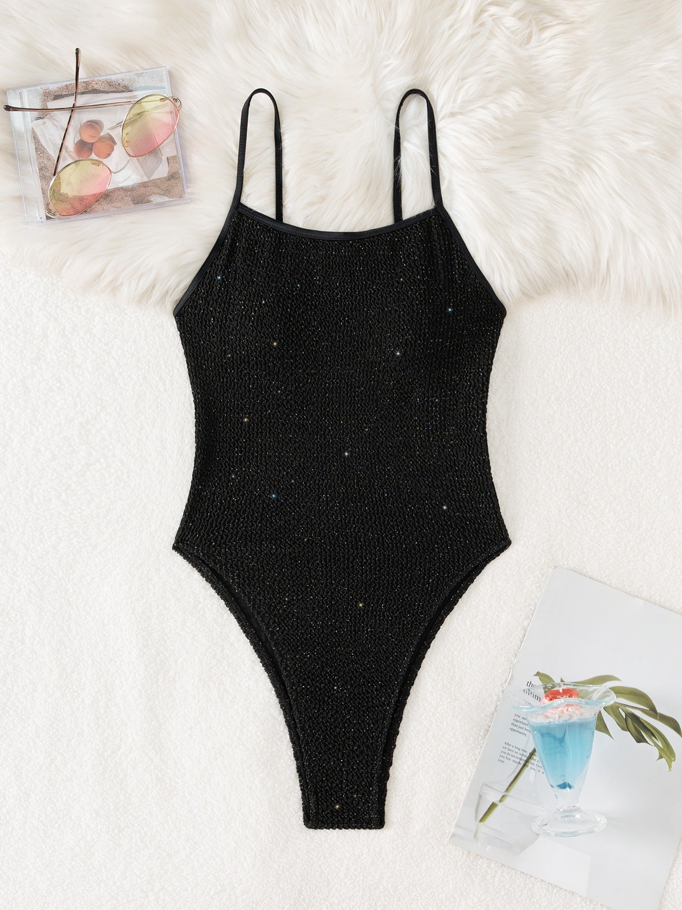 Black Shimmer One Piece Swimsuit
