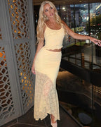 Two-Piece Lace Maxi Skirt Set with Crop Top