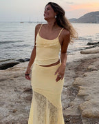 Two-Piece Lace Maxi Skirt Set with Crop Top