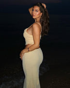 Two-Piece Lace Maxi Skirt Set with Crop Top